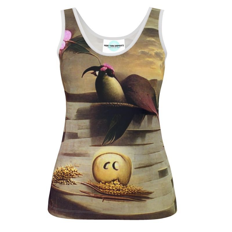 Coercive - Beige & Yellow Scoop Neck, Higher At The Back Ladies Vest Top