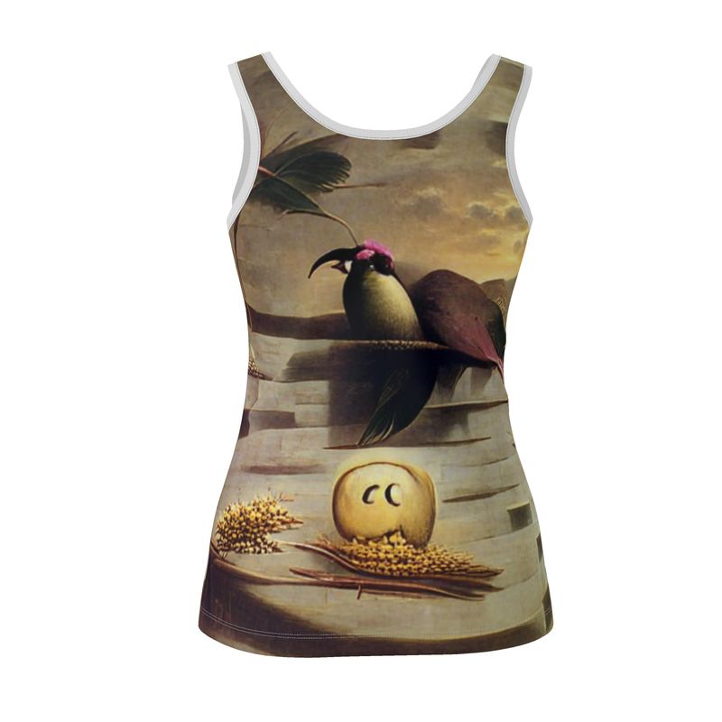 Coercive - Beige & Yellow Scoop Neck, Higher At The Back Ladies Vest Top