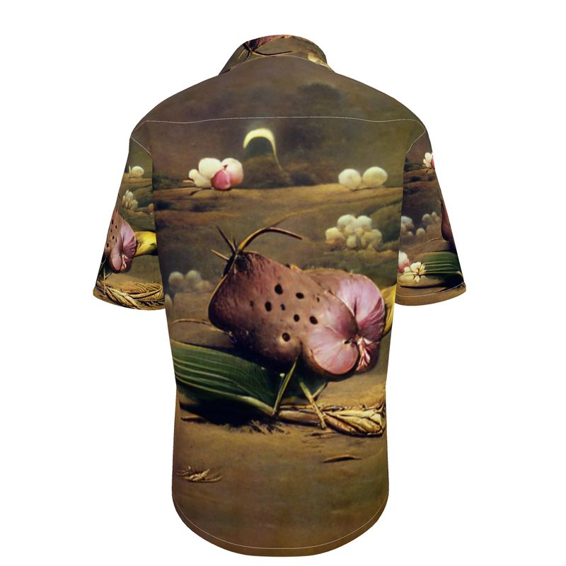 Discomfort - Brown Toned Short Sleeve Button Up, Mother Of Pearl Buttons, Breathable Fabric, Men's Short Sleeve Shirt