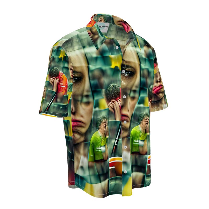 Disheartened - Red, Green & Yellow Short Sleeve Button Up, Mother Of Pearl Buttons, Breathable Fabric, Men's Short Sleeve Shirt