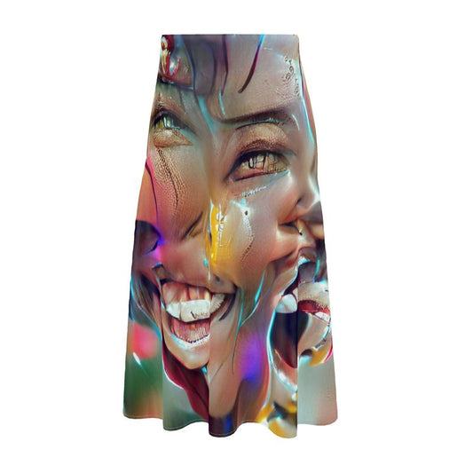 Joy - Multicoloured Elasticated Waist, High Rise, A-line Shape, Luxurious Feel Premium Quality Midi Skirt