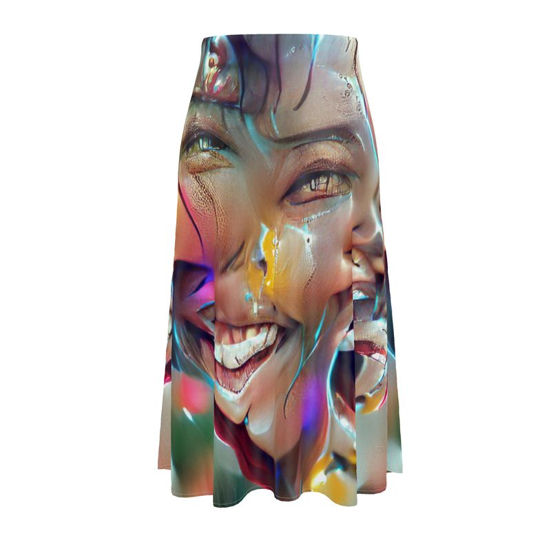 Joy - Multicoloured Elasticated Waist, High Rise, A-line Shape, Luxurious Feel Premium Quality Midi Skirt