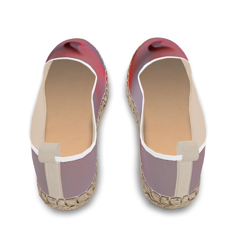 Joy 2 - Two Tone Red Leather, Printed Fabric Or Jute Innersole, Flat Shoe, Rubberised Hard Wearing Sole, Loafer Espadrilles