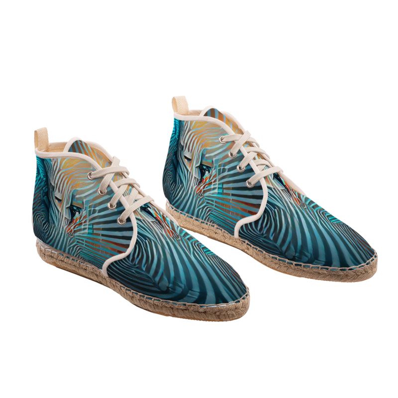 Attraction - Blue Striped High Top Lace Up Espadrilles