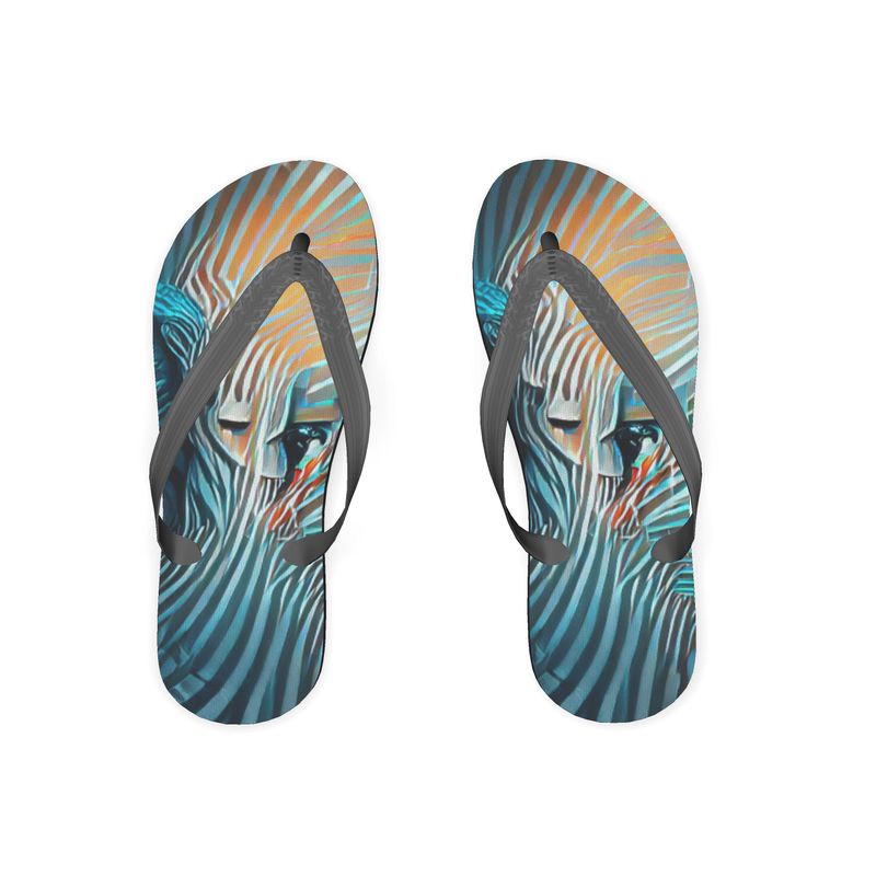 Attraction - Blue Striped Soft Plastic Straps, Covered With Poly-Satin, Sturdy Foam Base Flip Flops