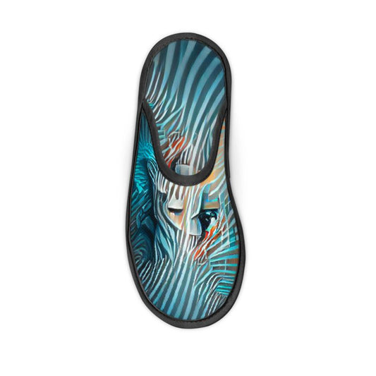 Attraction - Blue Striped Locks In Warmth, Non-slip Leatherette Sole, Water Absorbent Qualities Slippers