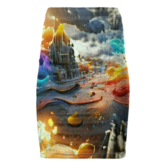 Iridescent - Multicoloured Chose Top Stitch Thread Colour Pencil Skirt