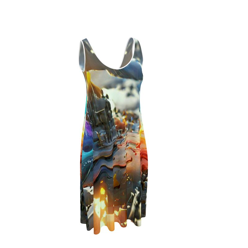 Iridescent - Multicoloured Sleeveless Cut, Relaxed Fit, Midi Length, Lowcut Back Sleeveless Midi Dress