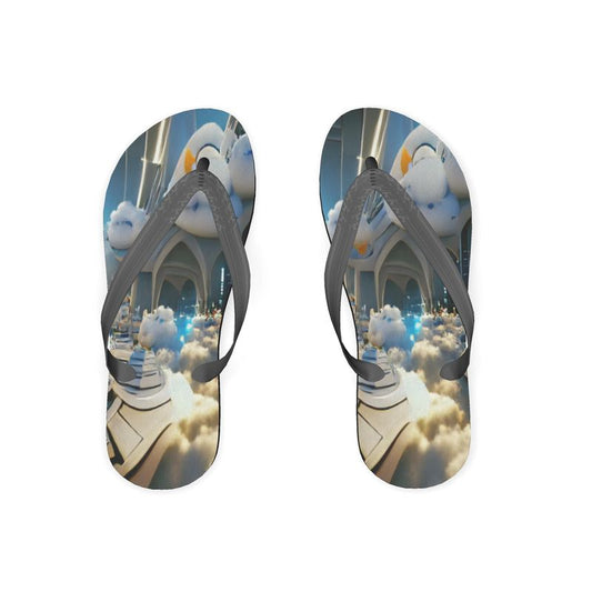 Heavenly Cloud - Blue and White Unisex Soft Plastic Straps, Covered With Poly-Satin, Sturdy Foam Base Flip Flops