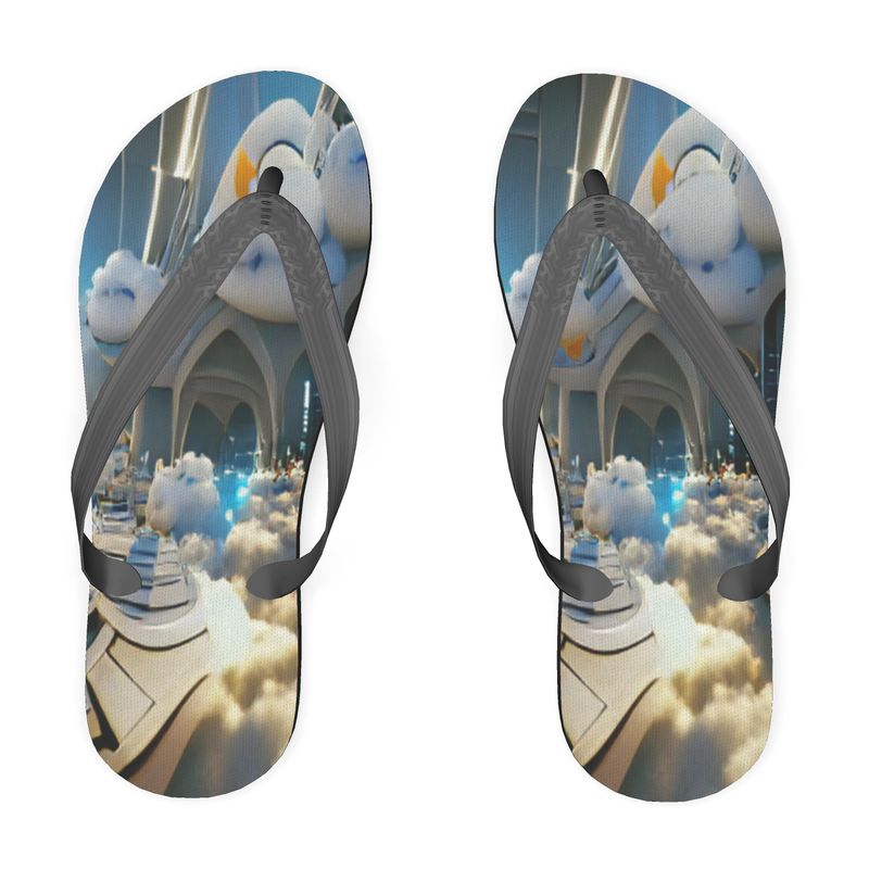 Heavenly Cloud - Blue and White Unisex Soft Plastic Straps, Covered With Poly-Satin, Sturdy Foam Base Flip Flops