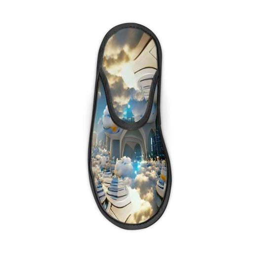 Heavenly Cloud - Blue and White Locks In Warmth, Non-slip Leatherette Sole, Water Absorbent Qualities Slippers