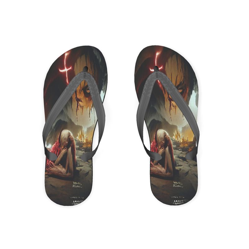 Agony - Black, Red and Brown Soft Plastic Straps, Covered With Poly-Satin, Sturdy Foam Base Flip Flops