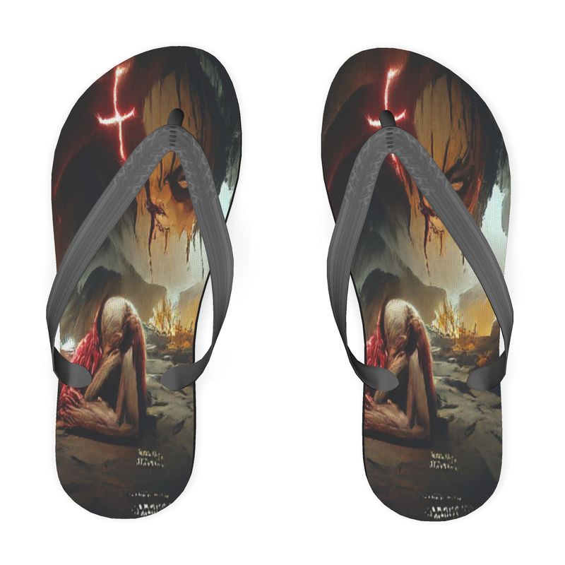 Agony - Black, Red and Brown Soft Plastic Straps, Covered With Poly-Satin, Sturdy Foam Base Flip Flops