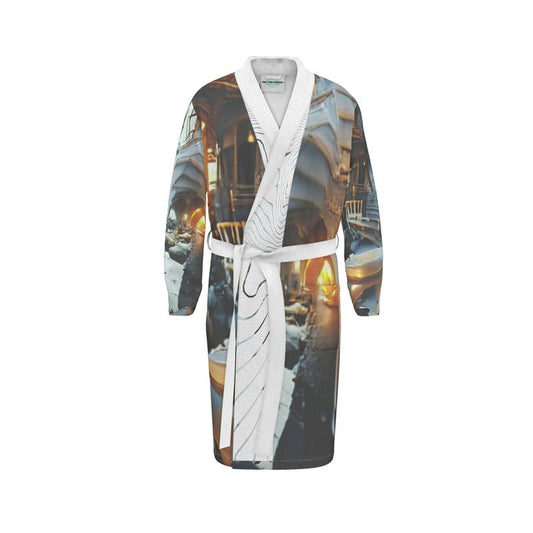 Astonished - Gold Brown & Blue Unisex Fire-Rated Fabric Dressing Gown