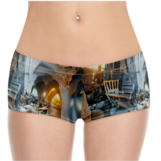 Astonished - Gold Brown & Blue High Stretch Material, High-Quality Finish Fully Lined Hot Pants