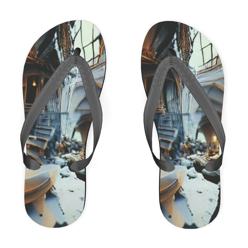 Astonished - Gold Brown & Blue Unisex Soft Plastic Straps, Covered With Poly-Satin, Sturdy Foam Base Flip Flops