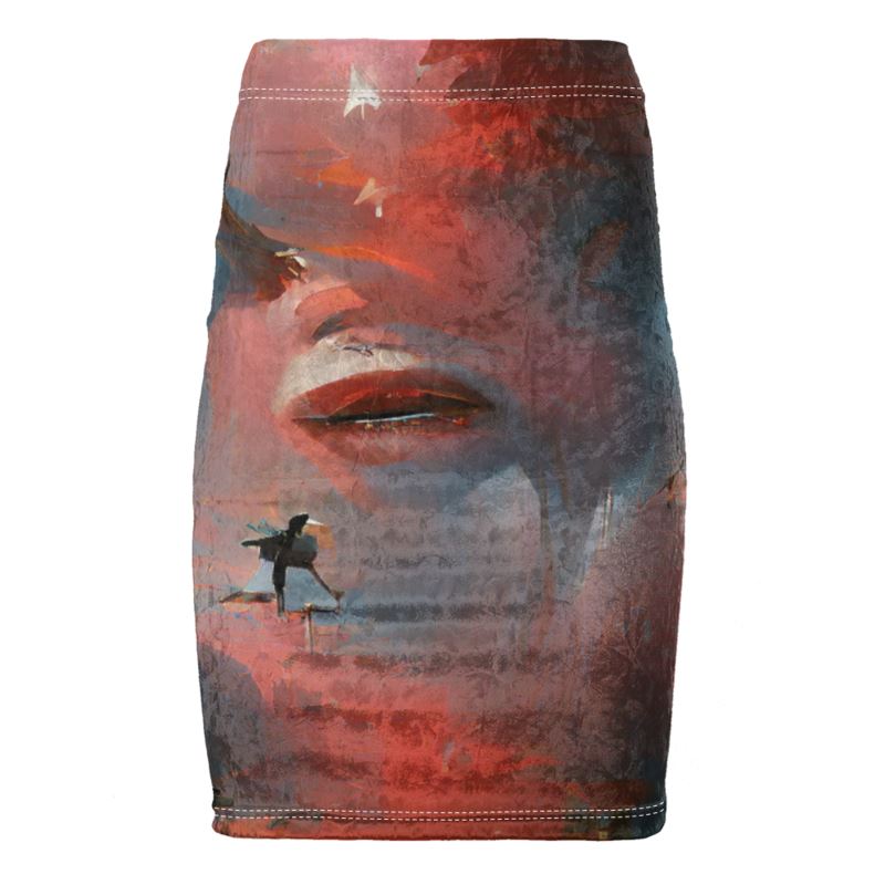 Carefree - Red & Grey Chose Top Stitch Thread Colour Pencil Skirt