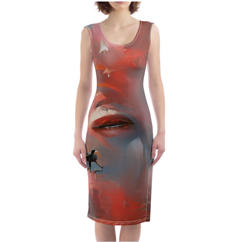 Carefree - Red & Grey Silky, Slim Fit Split Leg Bodycon Dress