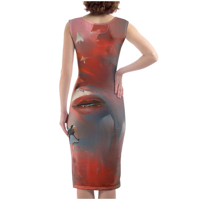 Carefree - Red & Grey Silky, Slim Fit Split Leg Bodycon Dress