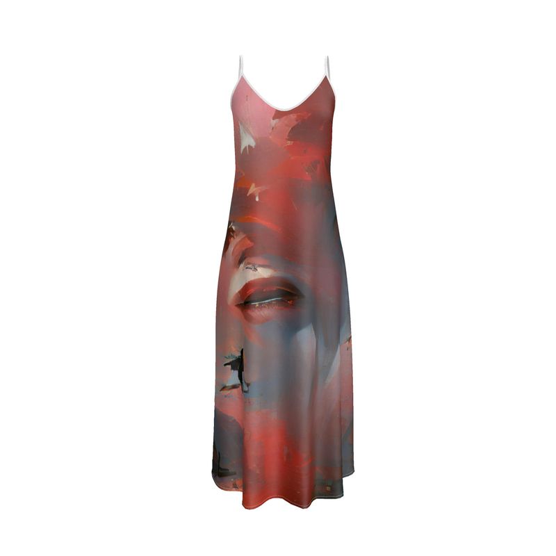 Carefree - Red & Grey Tapered Waist, Flared Bottom Slip Dress