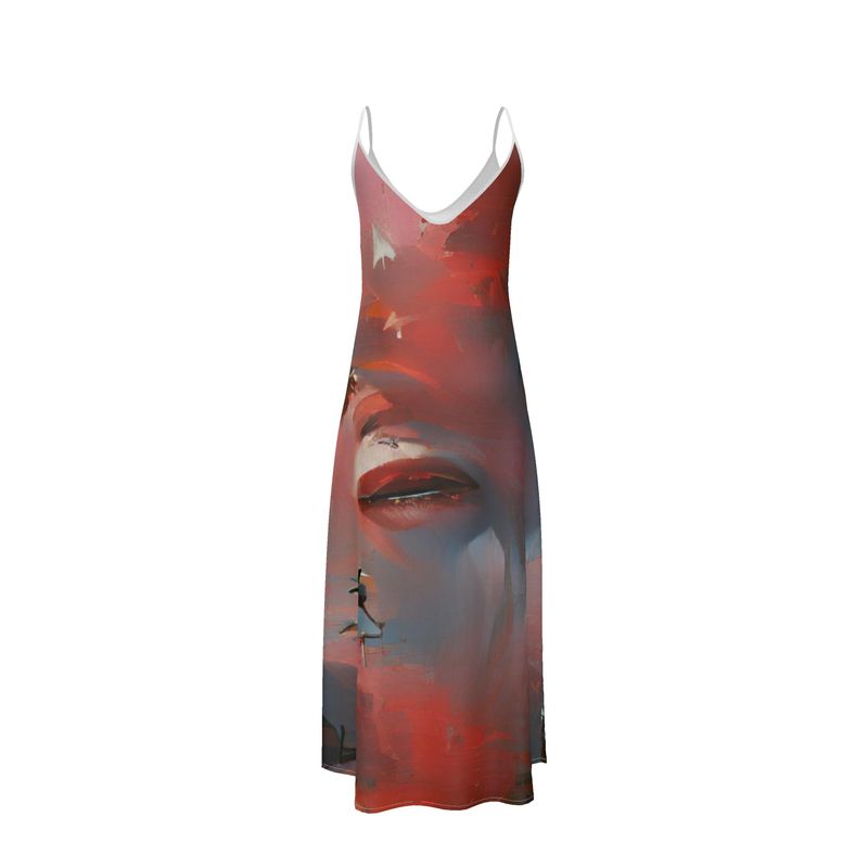 Carefree - Red & Grey Tapered Waist, Flared Bottom Slip Dress