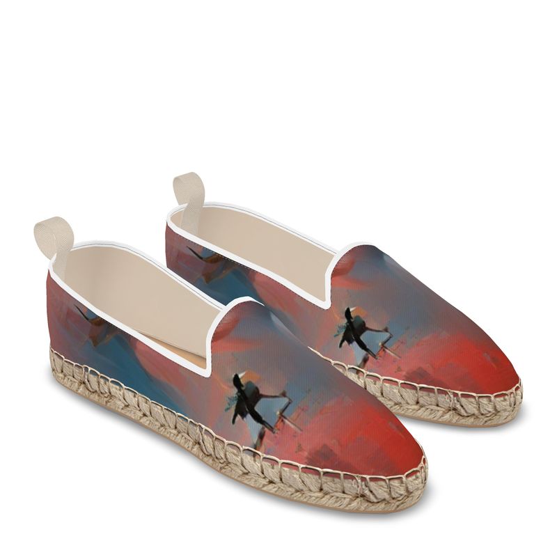 Carefree - Red & Grey Leather, Printed Fabric Or Jute Innersole, Flat Shoe, Rubberised Hard Wearing Sole, Loafer Espadrilles