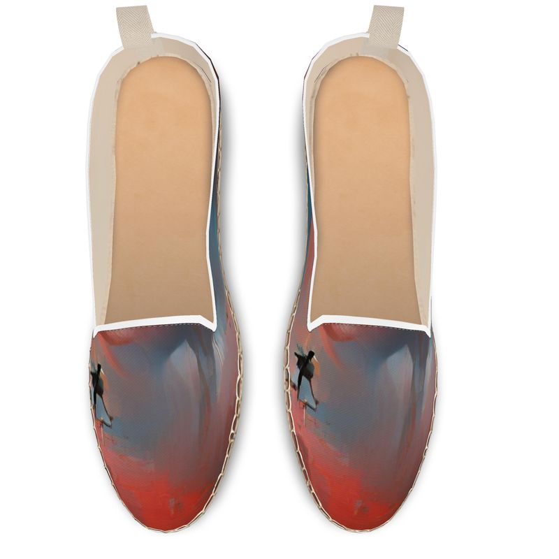 Carefree - Red & Grey Leather, Printed Fabric Or Jute Innersole, Flat Shoe, Rubberised Hard Wearing Sole, Loafer Espadrilles