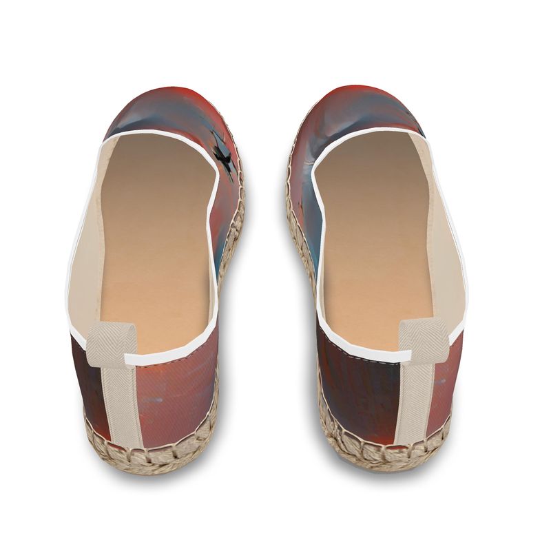 Carefree - Red & Grey Leather, Printed Fabric Or Jute Innersole, Flat Shoe, Rubberised Hard Wearing Sole, Loafer Espadrilles