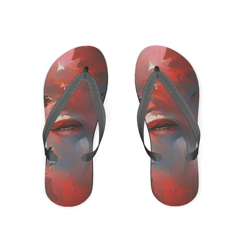 Carefree - Red & Grey Unisex Soft Plastic Straps, Covered With Poly-Satin, Sturdy Foam Base Flip Flops