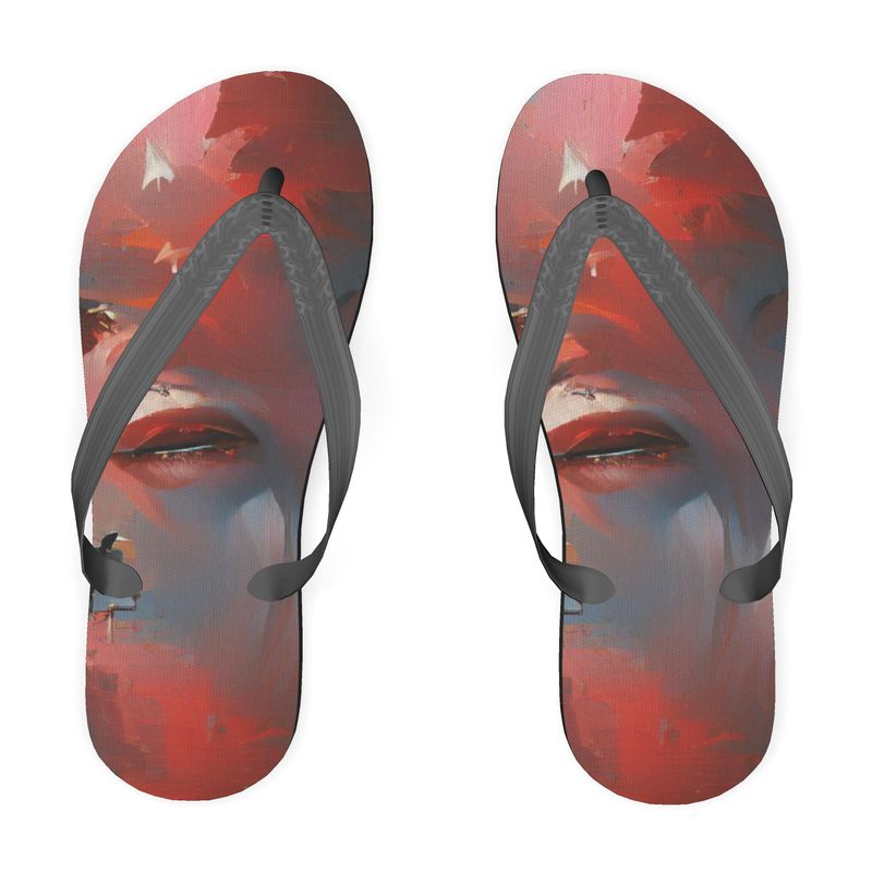 Carefree - Red & Grey Unisex Soft Plastic Straps, Covered With Poly-Satin, Sturdy Foam Base Flip Flops