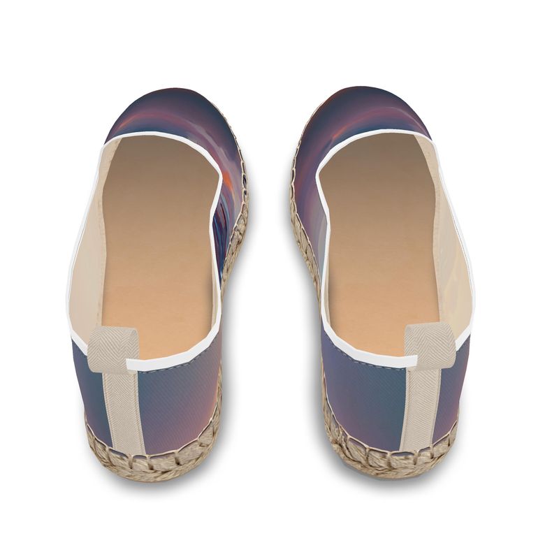 Calm - Purple & Blue Leather, Printed Fabric Or Jute Innersole, Flat Shoe, Rubberised Hard Wearing Sole, Loafer Espadrilles