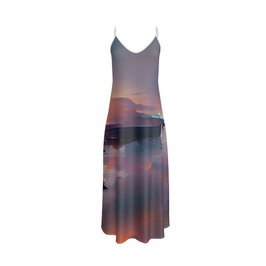 Calm - Purple & Blue Tapered Waist, Flared Bottom Slip Dress