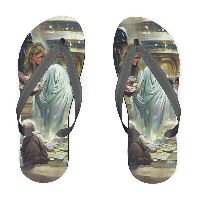 Charity - White & Brown Unisex Soft Plastic Straps, Covered With Poly-Satin, Sturdy Foam Base Flip Flops