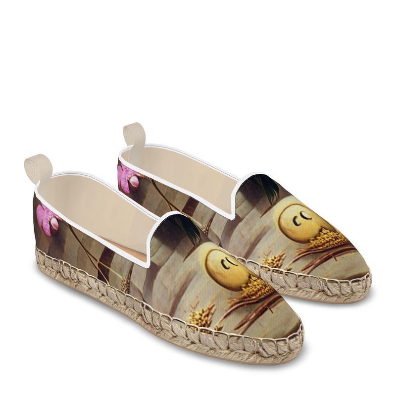 Coercive - Beige & Yellow Leather, Printed Fabric Or Jute Innersole, Flat Shoe, Rubberised Hard Wearing Sole, Loafer Espadrilles