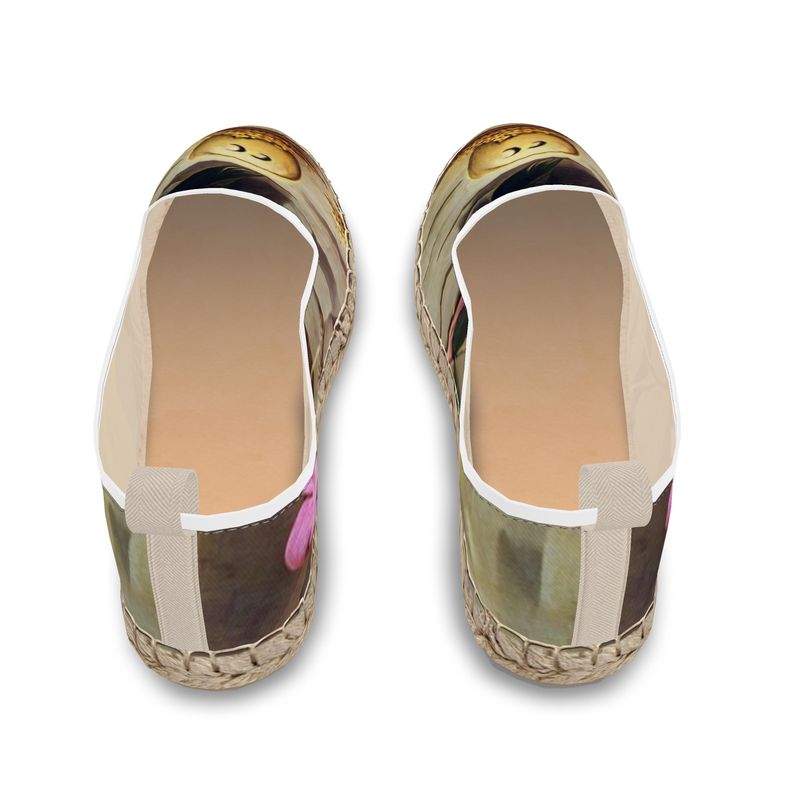 Coercive - Beige & Yellow Leather, Printed Fabric Or Jute Innersole, Flat Shoe, Rubberised Hard Wearing Sole, Loafer Espadrilles