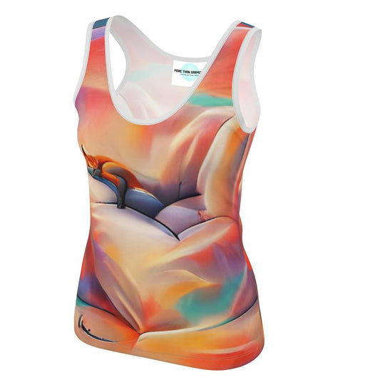 Comfortable - Orange Toned Scoop Neck, Higher At The Back Ladies Vest Top