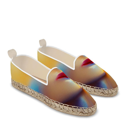 Confident - Orange Toned Leather, Printed Fabric Or Jute Innersole, Flat Shoe, Rubberised Hard Wearing Sole, Loafer Espadrilles