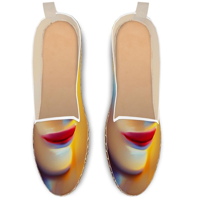 Confident - Orange Toned Leather, Printed Fabric Or Jute Innersole, Flat Shoe, Rubberised Hard Wearing Sole, Loafer Espadrilles