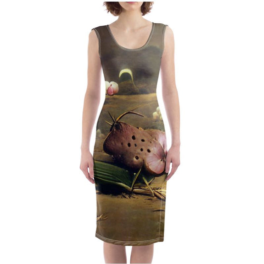 Discomfort - Brown Toned Silky, Slim Fit Split Leg Bodycon Dress