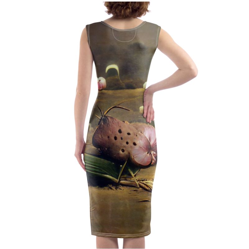 Discomfort - Brown Toned Silky, Slim Fit Split Leg Bodycon Dress