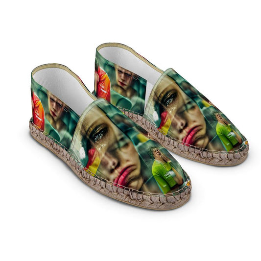 Disheartened - Red, Green & Yellow Non-Slip Rubber Base Unisex Jute Woven Insole Espadrilles