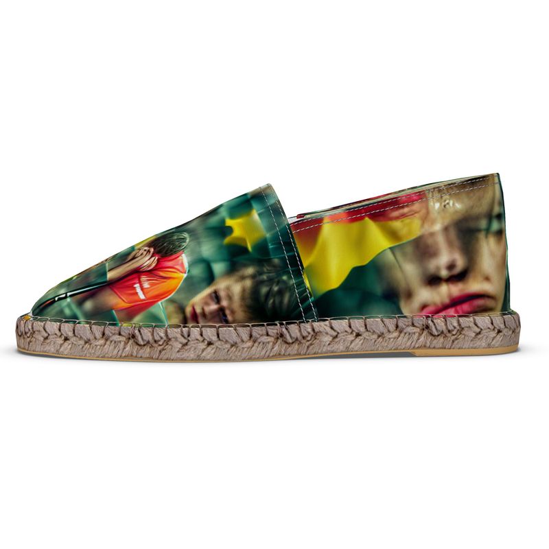 Disheartened - Red, Green & Yellow Non-Slip Rubber Base Unisex Jute Woven Insole Espadrilles