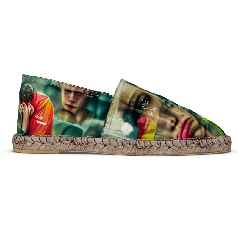 Disheartened - Red, Green & Yellow Non-Slip Rubber Base Unisex Jute Woven Insole Espadrilles