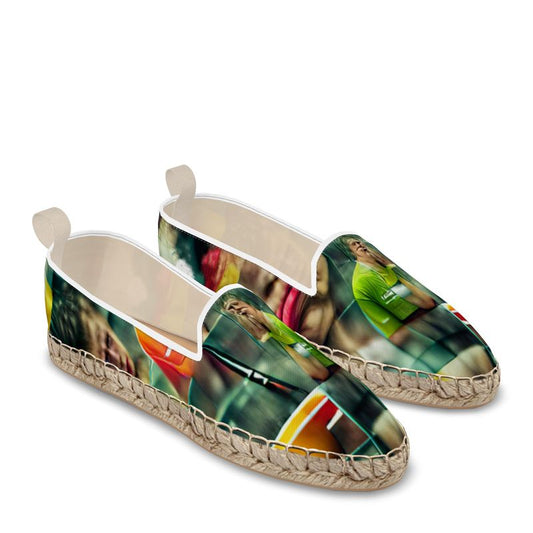 Disheartened - Red, Green & Yellow Fabric Or Jute Innersole, Flat Shoe, Rubberised Hard Wearing Sole, Loafer Espadrilles