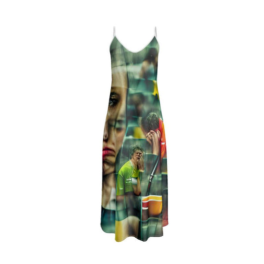 Disheartened - Red, Green & Yellow Tapered Waist, Flared Bottom Slip Dress