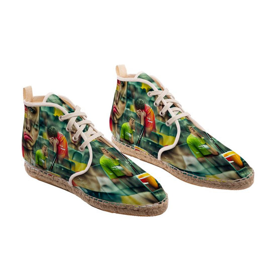 Disheartened - Red, Green & Yellow High Top Lace Up Espadrilles