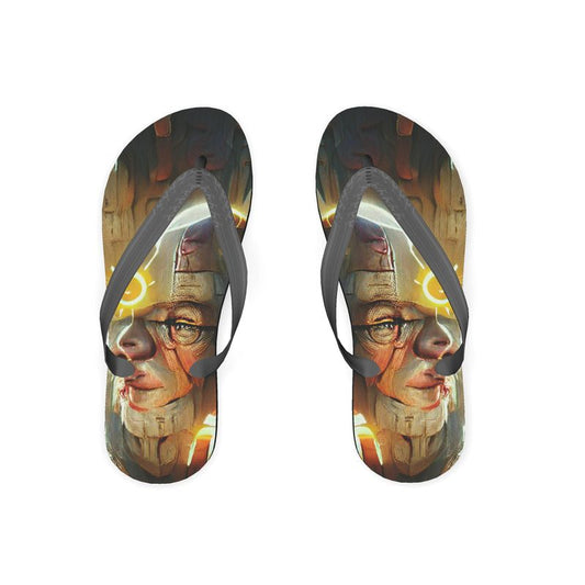 Enlightened - Yellow, Brown & White Unisex Soft Plastic Straps, Covered With Poly-Satin, Sturdy Foam Base Flip Flops