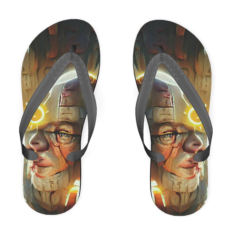 Enlightened - Yellow, Brown & White Unisex Soft Plastic Straps, Covered With Poly-Satin, Sturdy Foam Base Flip Flops