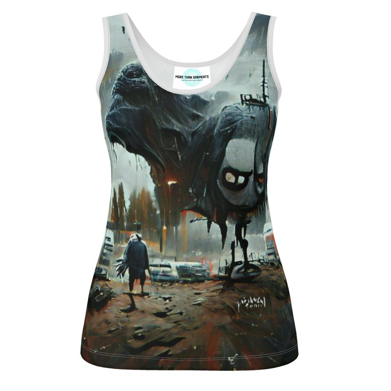 Gloomy - Brown & Grey Scoop Neck, Higher At The Back Ladies Vest Top