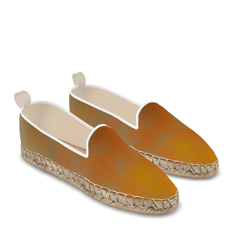 Insightful - Brown & Orange Leather, Printed Fabric Or Jute Innersole, Flat Shoe, Rubberised Hard Wearing Sole, Loafer Espadrilles